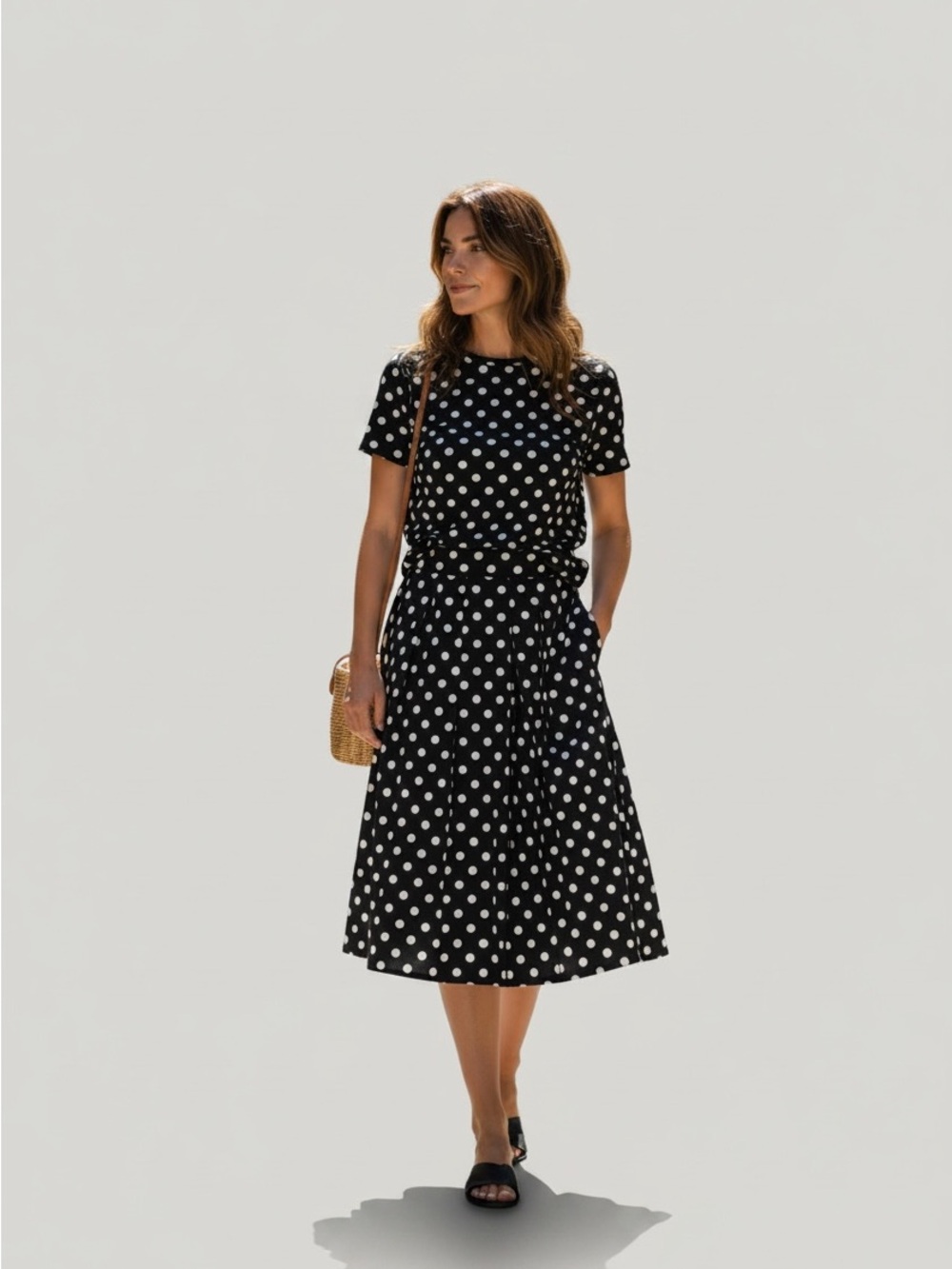 Kasper Black & White Polka Dot Two-Piece Dress Skirt Set